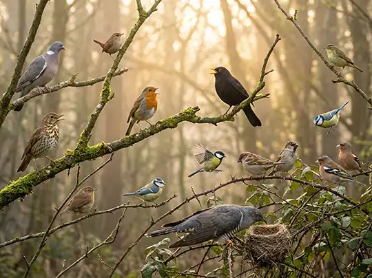 New kife -an image of  lambs, rabbits and cherry blosson in a woodland setting